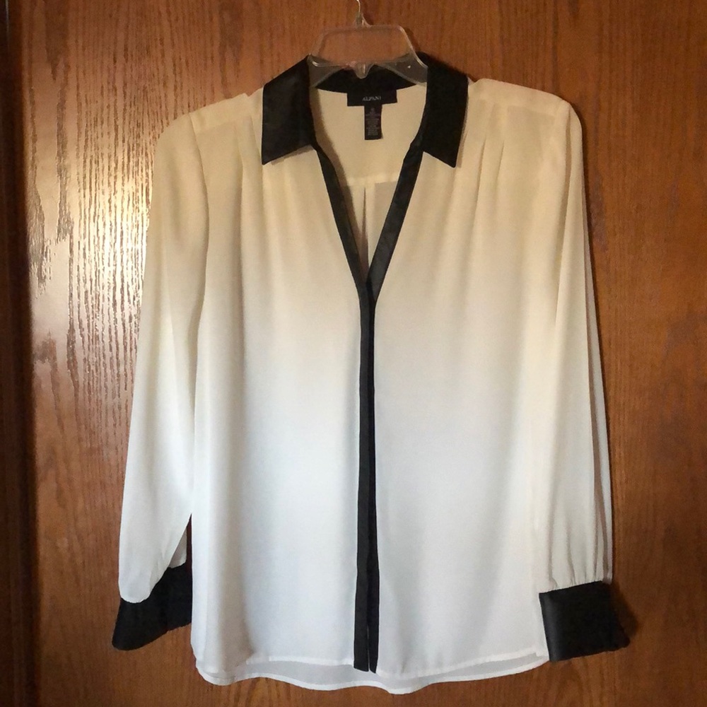 Alfani White Blouse with Black Trim
